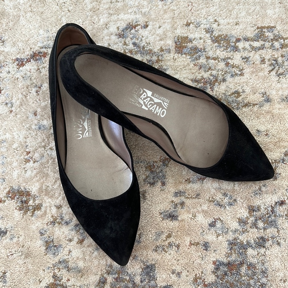 Salvatore Ferragamo black velvet flats